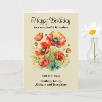 Oma Rustic Red Poppies Floral Happy Birthday Karte