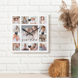 Oma Script Family Memory Foto Grid Collage Quadratische Wanduhr