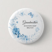 Oma Softblaue Blumen Baby Shower/Brunch Button (Vorderseite)