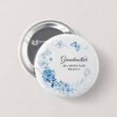 Oma Softblaue Blumen Baby Shower/Brunch Button (Vorne & Hinten)