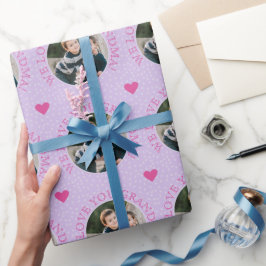 Oma-Sondertext und -Fotos lila Geschenkpapier