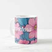 Oma-Tasse mit Pink & Blue Blume Design Kaffeetasse (Vorderseite Links)