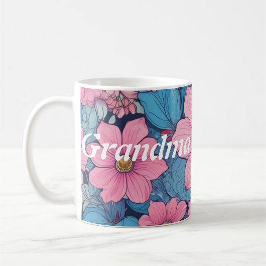 Oma-Tasse mit Pink & Blue Blume Design Kaffeetasse (Links)