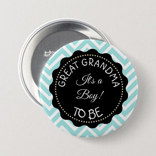 Oma to be aquamarin Zickzack Baby Showknopf Button (Vorne & Hinten)