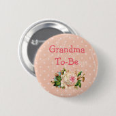 "Oma to Be" Baby Shower Button Coral mit Rose (Vorne & Hinten)
