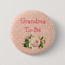 "Oma to Be" Baby Shower Button Coral mit Rose
