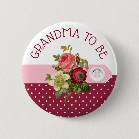 Oma to be Burgundy Rose Baby Showknopf Button (Vorderseite)