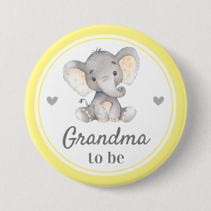 Oma to be Granny Yellow Elephant Baby Dusche Button