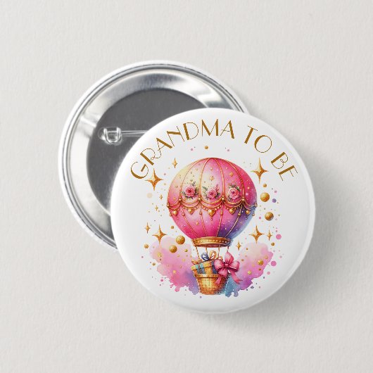 Oma to be Hot Air Balloons Girl's Baby Shower Button (Vorne & Hinten)