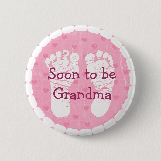 Oma to be Pink Footprints Baby Showknopf Button (Vorderseite)