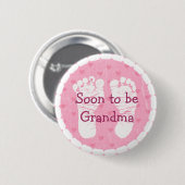 Oma to be Pink Footprints Baby Showknopf Button (Vorne & Hinten)