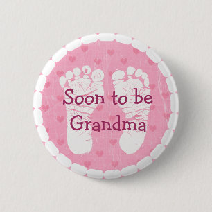 Oma to be Pink Footprints Baby Showknopf Button