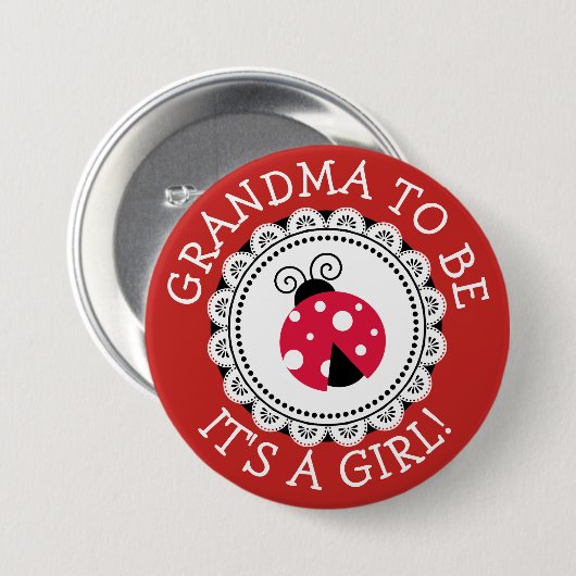 "Oma to be" Red Ladybug Baby Showknopf Button (Vorne & Hinten)