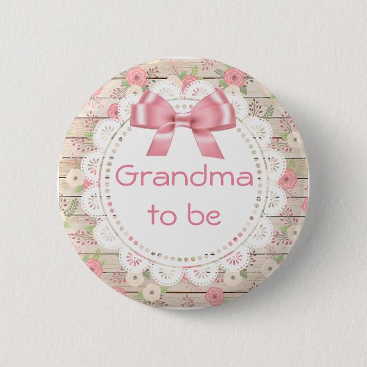 Oma to be Tan and Pink Bow Baby Showbutton Button (Vorderseite)