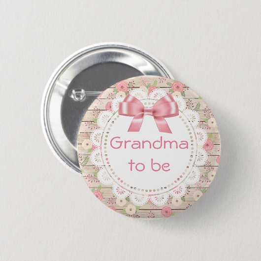 Oma to be Tan and Pink Bow Baby Showbutton Button (Vorne & Hinten)