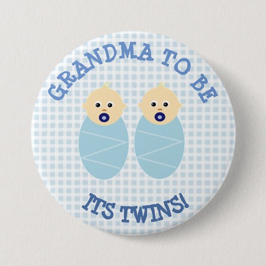 Oma to Be Twin Boys Blue Baby Showknopf Button (Vorderseite)