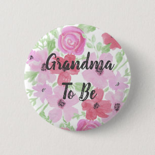 Oma to Be Watercolor Floral Baby Dusche Button