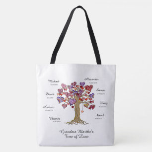 Oma Tree (Herz) individuelle Name/Daten Tasche