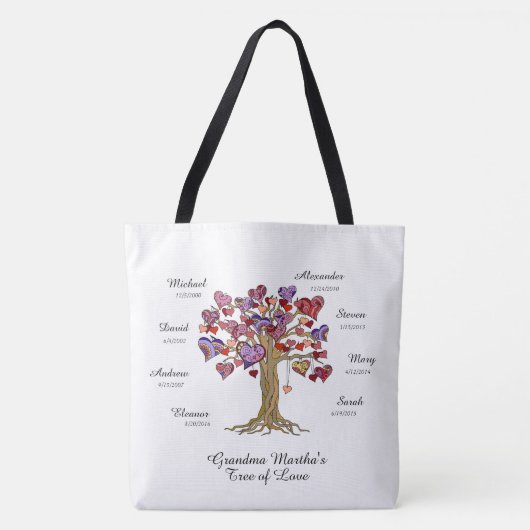 Oma Tree (Herz) individuelle Name/Daten Tasche (Vorderseite)