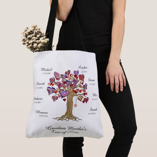 Oma Tree (Herz) individuelle Name/Daten Tasche (Von Nahem)