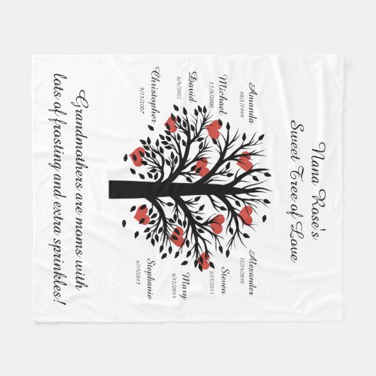 Oma Tree (Herz), Schwarz/Weiß 8 Namen & Daten Fleecedecke (Vorderseite (Horizontal))