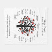 Oma Tree (Herzen), Schwarz/Weiß, 15 Namen/Daten Fleecedecke (Vorderseite (Horizontal))