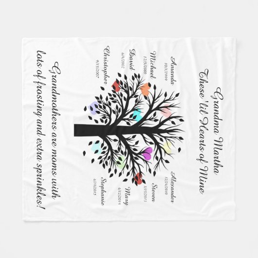 Oma Tree (Herzen), Schwarz/Weiß 8 Namen und Daten Fleecedecke (Vorderseite (Horizontal))