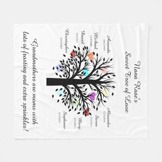 Oma Tree (Herzen), Schwarz/Weiß 8 Namen und Daten Fleecedecke (Vorderseite (Horizontal))