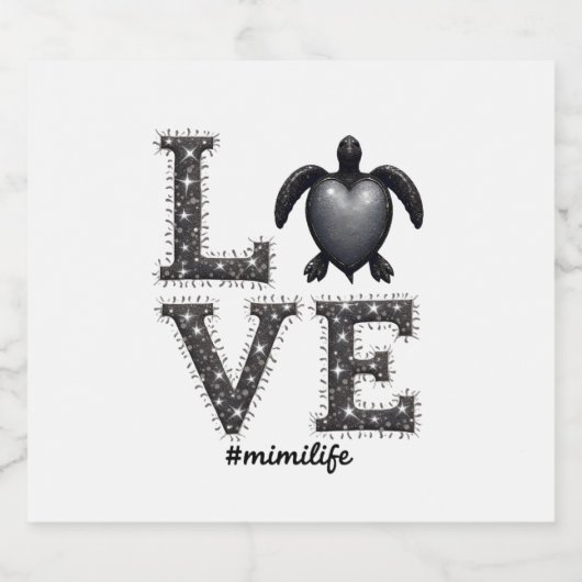 Oma Turtle - Liebe Mimi Life Sea Turtle, Mimi T Schaumweinetikett (Einzelnes Label)