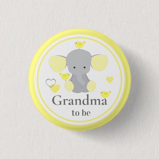 Oma, um Baby Boy Girl Dusche Elefant zu werden Button (Vorderseite)