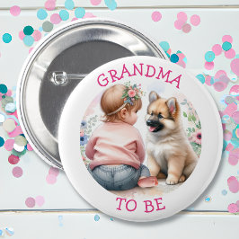 Oma, um Baby Girl und Puppy Pink Baby Dusche zu se Button