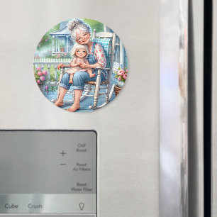 Oma und Enkelin umarmen sich auf der Veranda Magnet