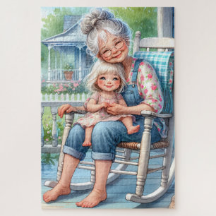 Oma und Enkelin umarmen sich auf der Veranda Puzzle