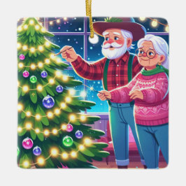 Oma und Opa dekorieren Weihnachtsbaum Keramikornament