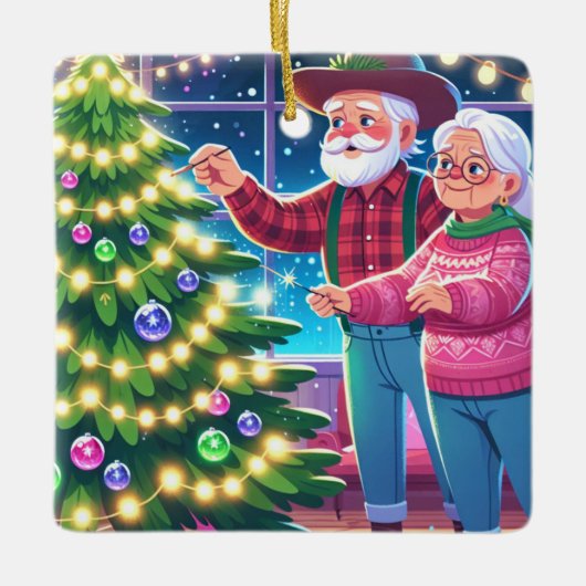 Oma und Opa dekorieren Weihnachtsbaum Keramikornament (Vorderseite)