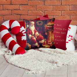 Oma und Opa | Santa am Kamin rot Kissen
