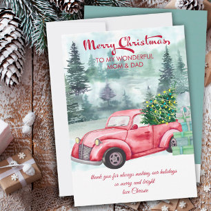 Oma und Opa Vintage-Roter LKW und Weihnachtsbaum Feiertagskarte