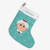 Oma und Schneeflocken Aquamarin Großer Weihnachtsstrumpf (Vorderansicht (hängend))