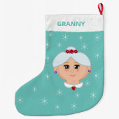 Oma und Schneeflocken Aquamarin Großer Weihnachtsstrumpf (Rückseite)