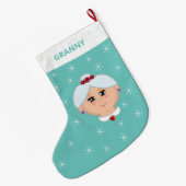 Oma und Schneeflocken Aquamarin Großer Weihnachtsstrumpf (Rückseite (Hängend))