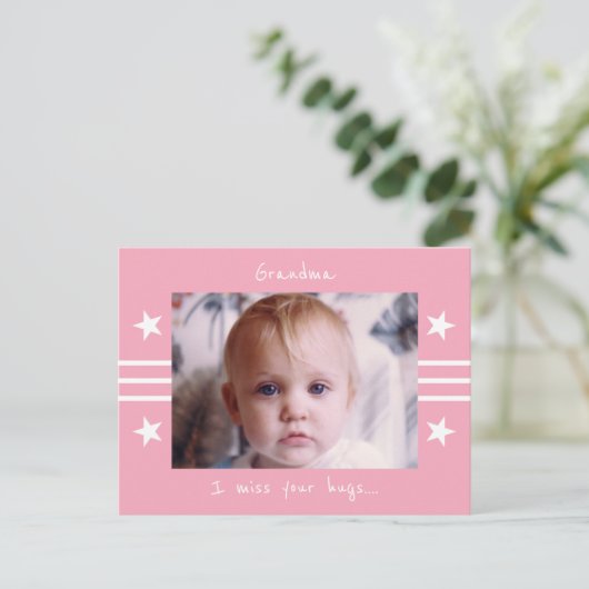 Oma vermisst rosa Weiß mit Sternen Foto Postkarte (Stehend Vorderseite)