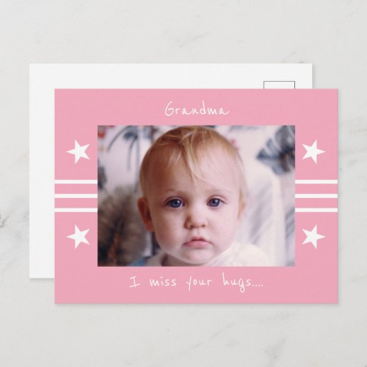 Oma vermisst rosa Weiß mit Sternen Foto Postkarte (Vorne/Hinten)