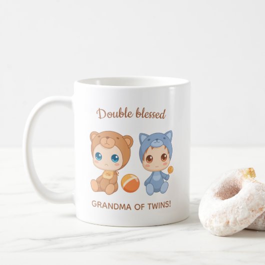 Oma von Twins Baby Cat Bear Jumpsuit Kaffeetasse (Mit Donut)