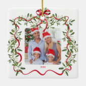 Oma Wavy Rahmen Bow Greenery Foto Weihnachten Keramikornament (Rückseite)