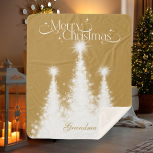Oma Weihnachtsdecke Gold Weiß mit Namen Sherpadecke