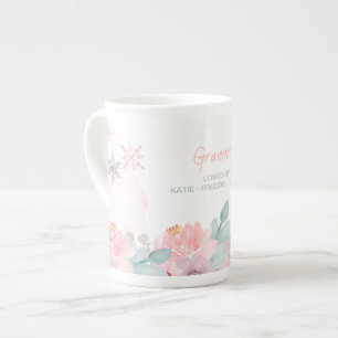 Oma Winter Wonderland Schneeflocken und Blumen Porzellantasse