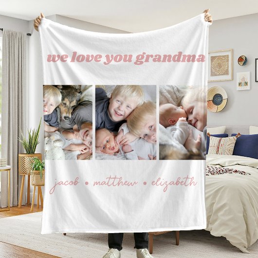 Oma wir Liebe Sie Foto Collage Fleece Blanket