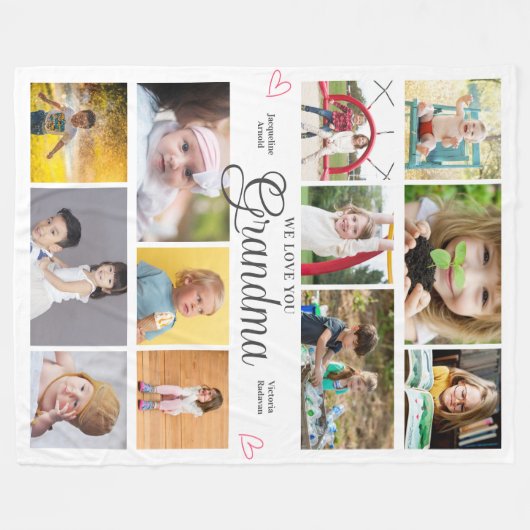 Oma Wir Liebe Sie Personalisiert Herzen Fleecedecke (Vorderseite (Horizontal))