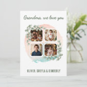 Oma wir lieben dich 6 Foto-Collage Eukalyptus Karte (Stehend Vorderseite)