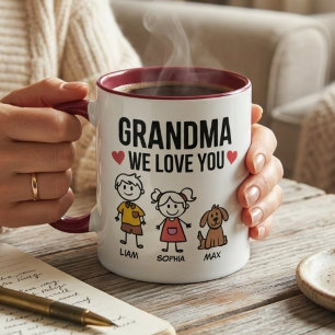 Oma wir lieben dich Kinder Illustration Familie  Tasse